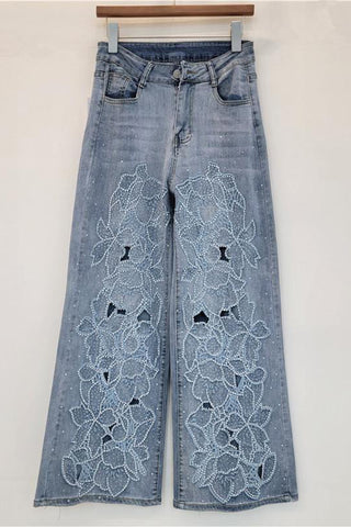 Floral Embellished Straight Leg Jeans