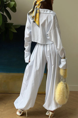 Three-Piece Cropped Shirt and Pants Set