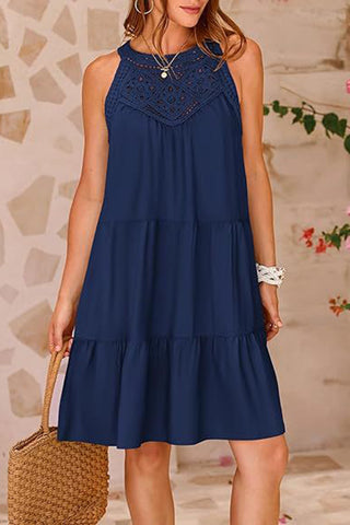 Sleeveless Crochet Trim Casual Dress