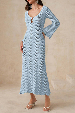 Open Back Crochet Knit Maxi Dress