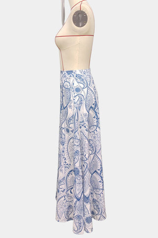 Paisley High-Slit Midi Skirt