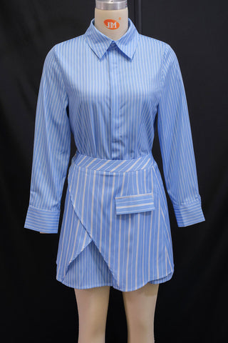 Striped Skirt Set with Button Top