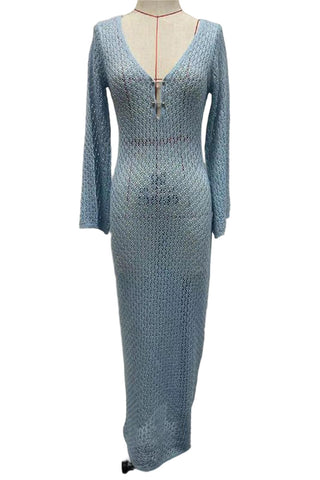 Hollow Knit Long-Sleeve Cover-Up