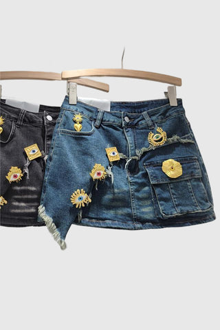 Embellished Denim Mini Skirt