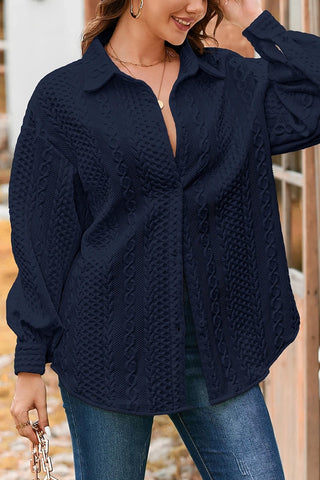 Cable Texture Puff Sleeve Loose Shacket