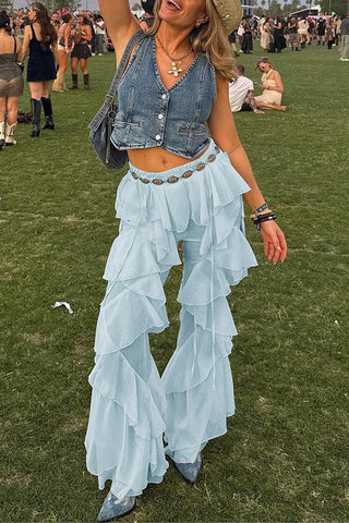Ruffle-Trim Casual Pants