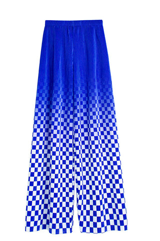 Checkerboard Wide-Leg Casual Pants