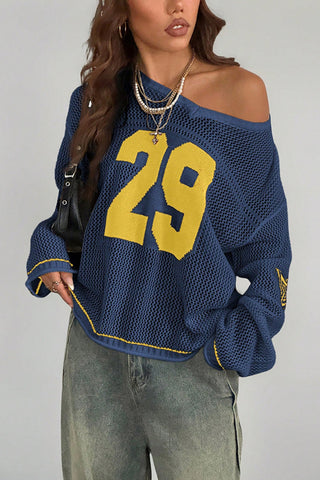 Cropped Number Knit Sweater