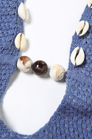 Shell-Embellished Halter Casual Dress