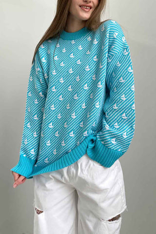 Patterned Knit Crewneck Sweater