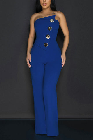Strapless Button Wide-Leg Jumpsuit