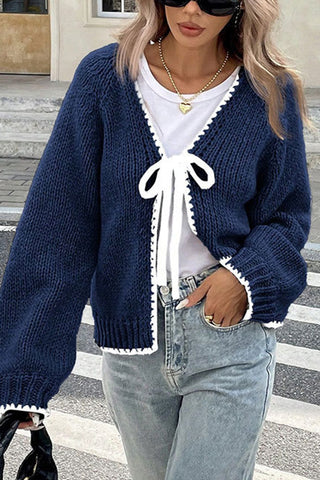 Knit Cardigan with Contrast Trim