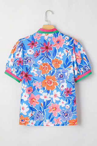 Floral Print Polo Blouse