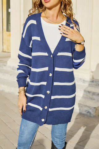 Striped Button-Front Cardigan