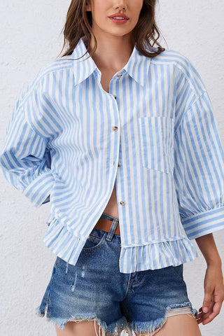 Striped Ruffle Hem Blouse