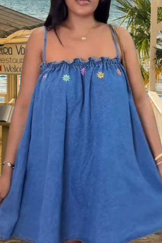 Floral Denim Swing Dress