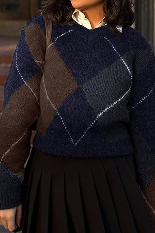 Argyle Pattern V-Neck Sweater