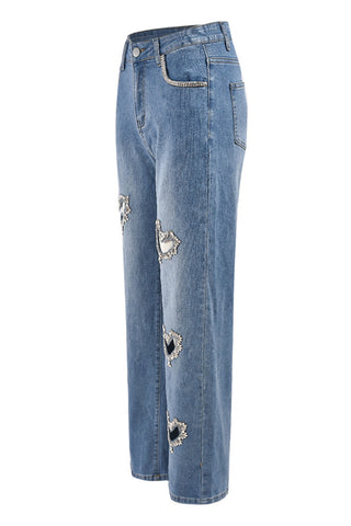 Heart Patch Wide-Leg Denim Pants