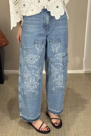Patterned Straight Leg Jeans