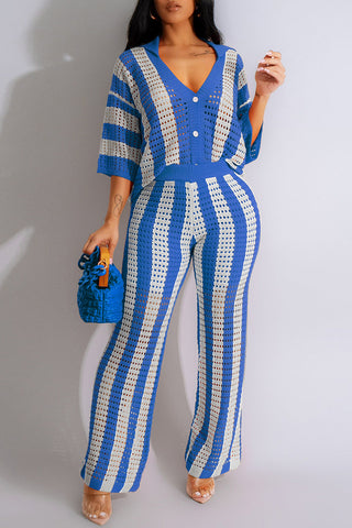 Striped Button-Front Pants Set
