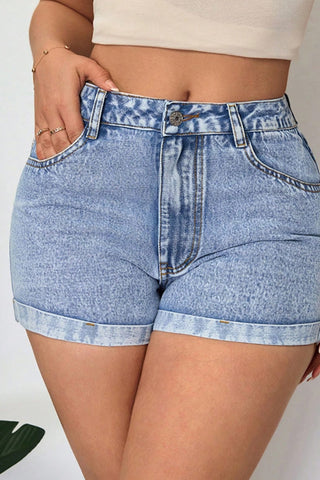 High-Waist Rolled Hem Jean Shorts