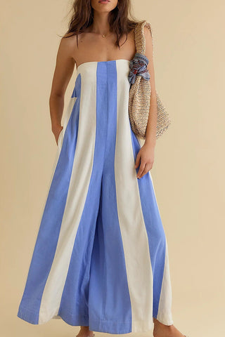 Strapless Wide-Leg Striped Jumpsuit