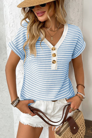 Striped Button-Front Casual Top