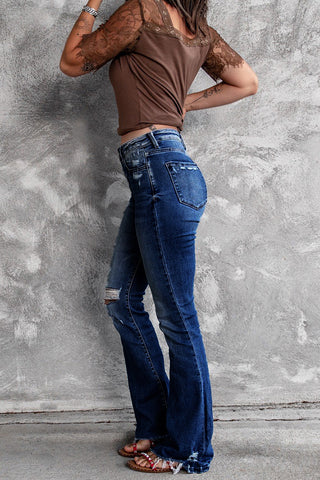 Distressed Flare Denim Jeans