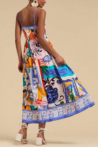 Colorful Strappy Print Dress