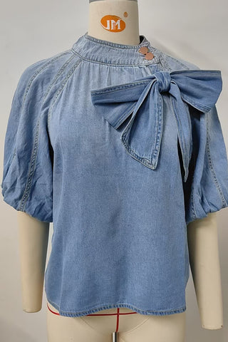 Stylish Bow-Tie Puff Sleeve Shirt