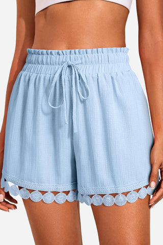 Lace-Trim Elastic Waist Casual Shorts