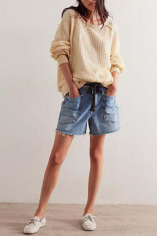 Lace-Up Denim Shorts