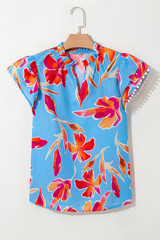 Flutter Sleeve Floral V-Neck Blouse