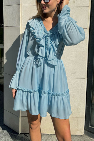 Ruffled V-Neck Casual Dress