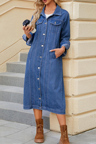 Long Denim Jacket With Button Details