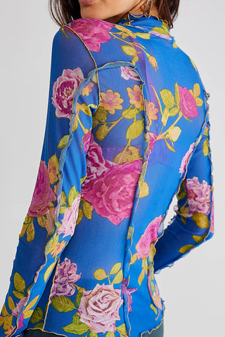 Floral Mesh Long Sleeve Blouse