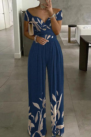 Off-Shoulder Floral Print Jumpsuit