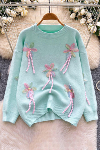 Embellished Floral Appliqué Sweater