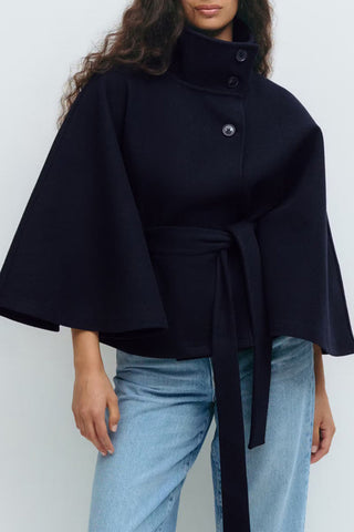 Belted High-Collar Cape