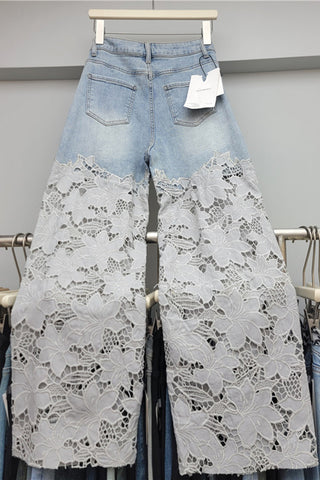 Lace Overlay Straight Jeans