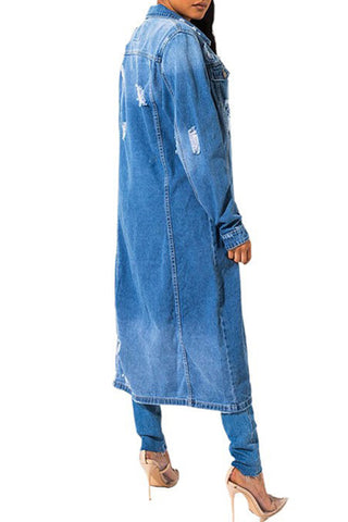 Longline Button-Front Denim Jacket