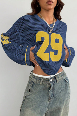 Cropped Number Knit Sweater