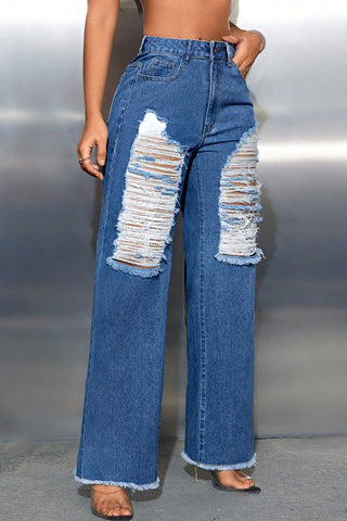 Distressed Straight Jeans