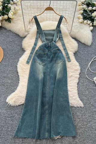 Distressed Denim Overall Dress