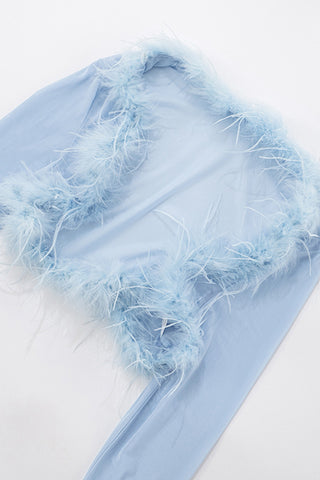 Feather Trim Off-Shoulder Jumpsuit