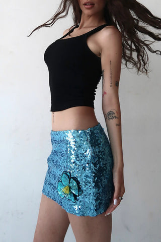 Floral Embellished Sequin Mini Skirt