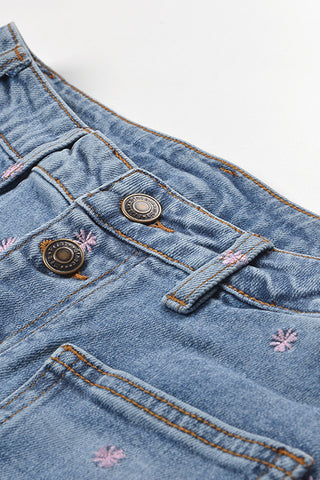 Patterned Button-Front Straight Jeans