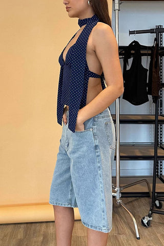 Polka Dot Halter Tank with Scarf Detail