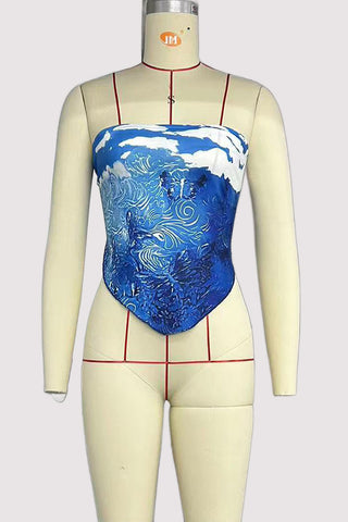 Abstract Print Strapless Tank Top