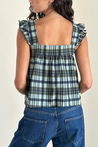 Ruffled Strap Plaid Tank Top